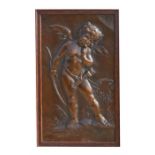 A late 19th Century French electrotype bronzed clock copper plaque depicting his bow and a quiver of