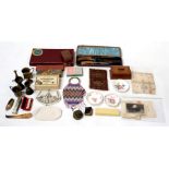 A cased antler handled carving set; three beadwork evening bags; and other items (box).