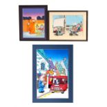 Three original art works from children's TV shows, Captain Pugwash, Garfield the Cat and Postman