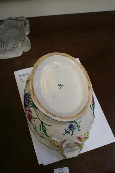 A faience pottery tureen & platter decorated with flowers, the tureen 30.5cms (12ins), the platter - Image 7 of 8