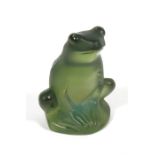 A Lalique green satin glass seated frog, etched Lalique, France to underside, 5cms (2ins) high.