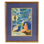 Endre, Art Deco period, Orientalist scene, signed lower right corner, Gouache and pen, framed and