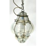 An Art Nouveau style Vaseline glass ceiling light, 37cms (14.5ins) high.