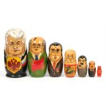 A set of Russian Matryoshka dolls in the form of Russian presidents, the largest 23cms (9ins) high.