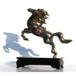 A Chinese silver & enamel figure in the form of a rearing horse, 24cms (9.5ins) high.