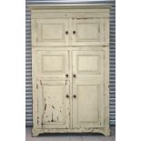 A Chalon pine kitchen cupboard with distressed painted finish, 142cms (56ins) wide.