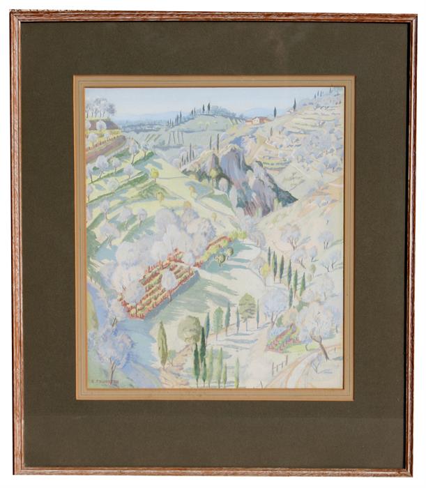 R Thurston, Italian landscapes scene, signed lower left corner, Gouache, framed and glazed, 32cm x