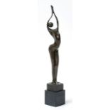 A modern French bronze study of a female nude, mounted on black marble plinth, 55cms (21.75ins)