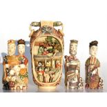 A large Chinese polychromed ivory snuff bottle deeply carved with figural scenes, (lacks stopper),
