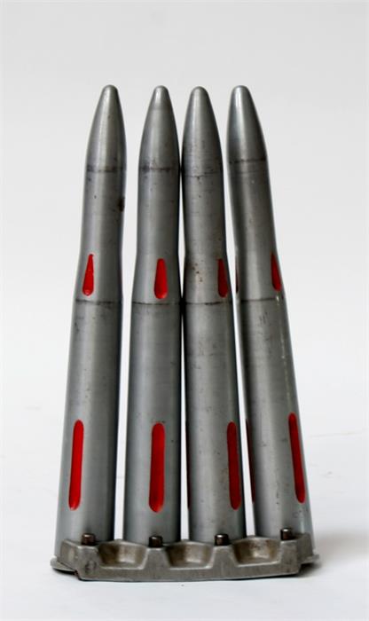 A clip of four British Naval 40mm BOFORS drill rounds 45cms in length (17.75ins)