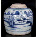 A Chinese blue & white ginger jar, 15cms (6ins) high. Condition Report Nibbling to top rim, hairline