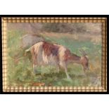 E Berrens - A Goat Grazing - signed lower left, oil on board, framed, 26 by 18cm (10.25 by 7ins).