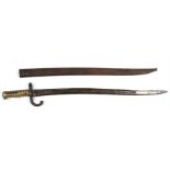 A 19th century French model 1874 Gras bayonet in its steel scabbard with matching serial numbers.