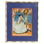 An Art Deco limited edition signed aquatint, 375/500, depicting a young woman wearing a spanish