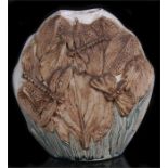 A Bernard Rooke pottery vase decorated with dragonflies and foliage, 33cms (13ins) high. Condition