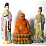 Two Chinese famille rose figures, each with impressed marks to underside, 43cms (16.75ins) and 39cms