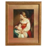 19th Century Continental school, mother and baby, canvas laid on board, framed and glazed, 25cdm x
