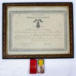 A French Medaille Militaire in its original box with an 1891 dated framed certificate awarding the