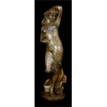 A brass Art Nouveau style figure depicting a semi naked lady, 31cms (12.25ins) high.