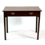 A 19th century mahogany side table, with single frieze drawer, on square chamfered legs, 93cms (36.