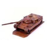 An impressive hand made wooden British Army tank (probably an apprentice piece). Overall length