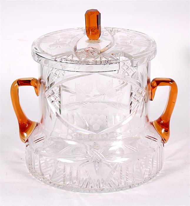 A large cut & etched glass covered punch bowl, 25cms (9.75ins) high.