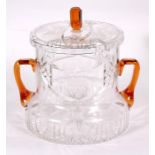 A large cut & etched glass covered punch bowl, 25cms (9.75ins) high.