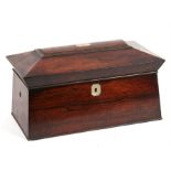 A Victorian rosewood sarcophagus tea caddy, 33cms (13ins) wide. Condition Report loss of feet,