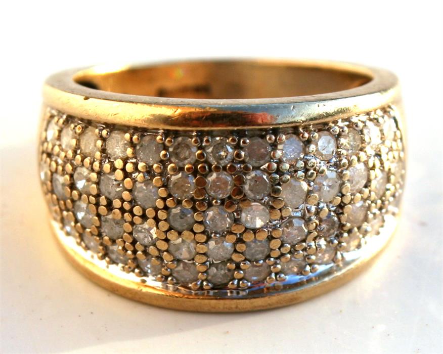 A 9ct gold ring set with five rows of thirteen diamonds, UK size 'L'. Condition Report Weight 4.7g