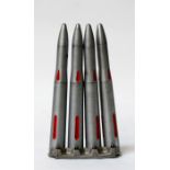 A clip of four British Naval 40mm BOFORS drill rounds 45cms in length (17.75ins)