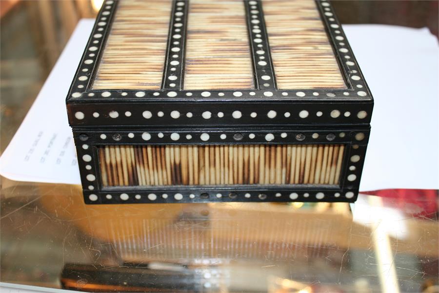 An Anglo Inidan ebony and porcupine quill box with an elephant on the underside of the lid. 20cms - Image 8 of 8