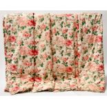 Two pairs of lined floral curtains, each pair 223.5 by 167.5cms (7'4 by 5'6ins) (ungathered).