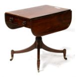 A Regency mahogany pedestal Pembroke table with crossbanded figured rectangular top, with single