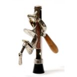 A Gilma Rapid chromium plated bar top corkscrew with wooden handle, 32cms (12.6ins) high.