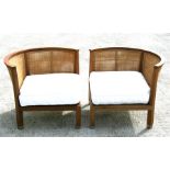 Two Italian design Flexform Rosetta wood and wicker armchairs. Condition Report Both good overall