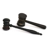 A Victorian turned rosewood auctioneers gavel; together with a presentation gavel with white metal