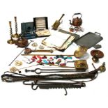 A clockwork spit jack; a T. E. Bladon horsehair singer; a brass chestnut roaster; and other items.