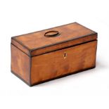 A Regency satinwood two-division tea caddy with replacement mixing bowl, 30cms (11.75ins) wide.