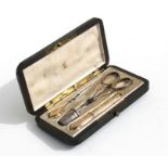 A late 19th century boulle work mounted necessaire containing silver gilt needle case, bodkin,