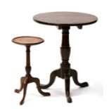 A mahogany snap or tilt top tripod table; together with a mahogany tripod wine table (2).