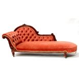 A late 19th century upholstered button backed chaise longue, 193cms (76ins) long.