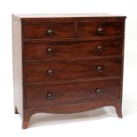 A 19th century mahogany chest of two short and three long graduated drawers, on splayed bracket