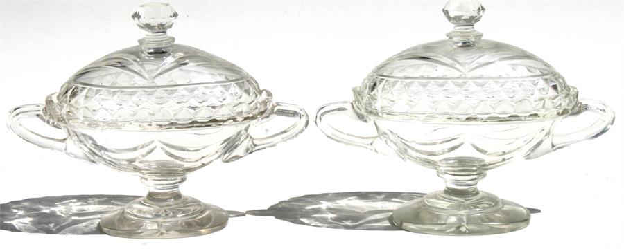 A pair of 19th century cut glass sweet meat dishes and covers (possibly Irish), 25.5cms (10ins)