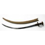 An Indian Talwar sword with canvas scabbard, 92cms (36.25ins) long; together with an antler