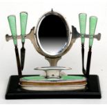 An Art Deco silver & guilloche enamel manicure set, Birmingham 1931, 15cms (6ins) high.