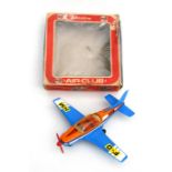 A boxed tinplate & plastic single engined Air-Club aeroplane. Made in France by Joustra. 30.5cms (