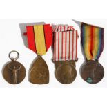 Four WW1 European Medals including a French Victory Medal (no ribbon), an Italian Victory Medal,