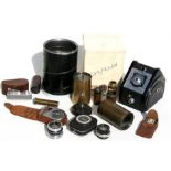 A quantity of camera and microscope lenses and other items (box).