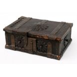 An iron bound pine box, possibly Spanish, 35cms (13.75ins) wide.