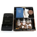 A cash tin of old coins, bank notes etc